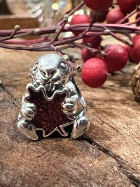 Authentic Pandora Charm Canadian Beaver & Maple Leaf Sterling Animal Squirrel